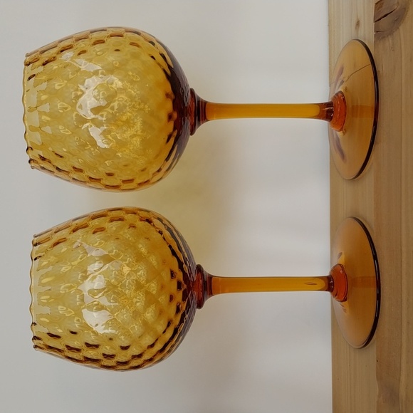 Pair Empoli Italy Amber Diamond Optic Brandy Snifters - Picture 4 of 15